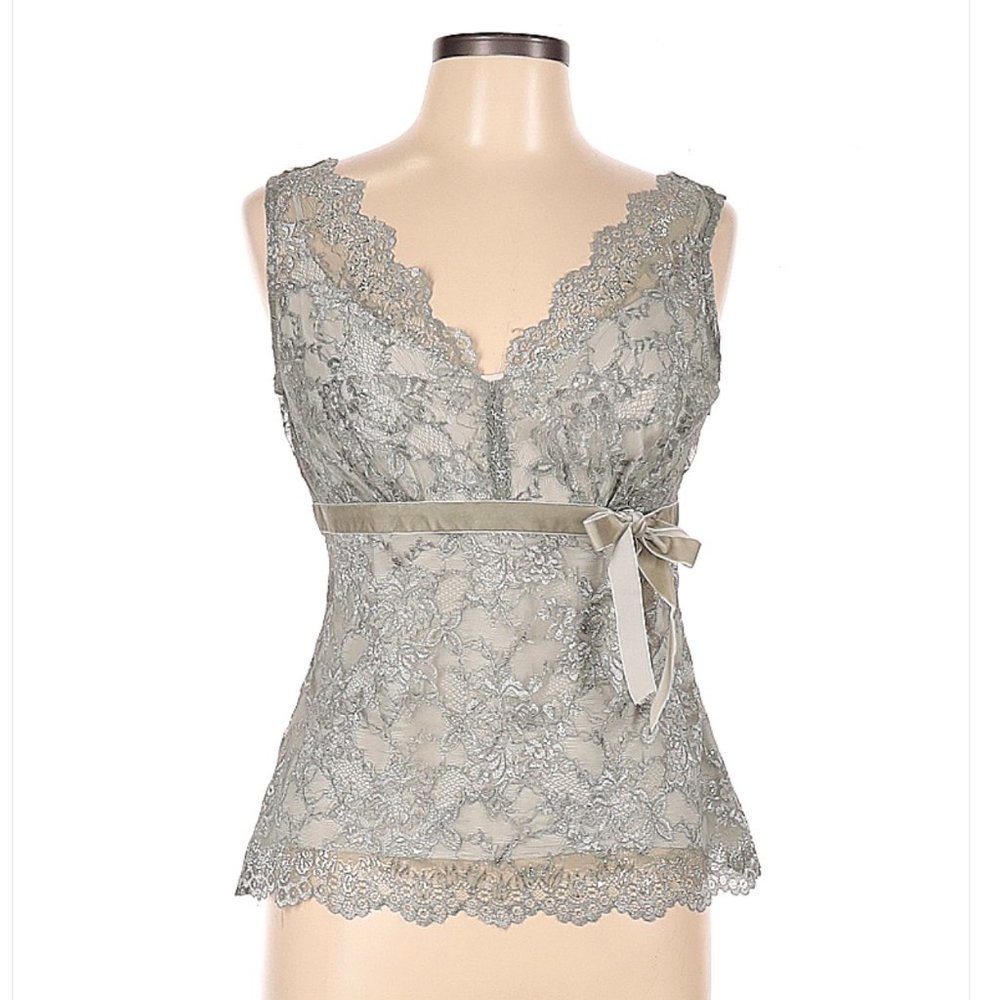 ANN Taylor LOFT Silver & Gray Lace Sleeveless Blouse Size 6